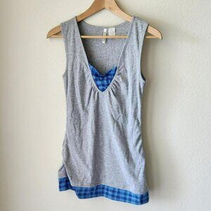 Samantha Stuart grey & blue plaid tank top Sz M y2k vintage summer festivals